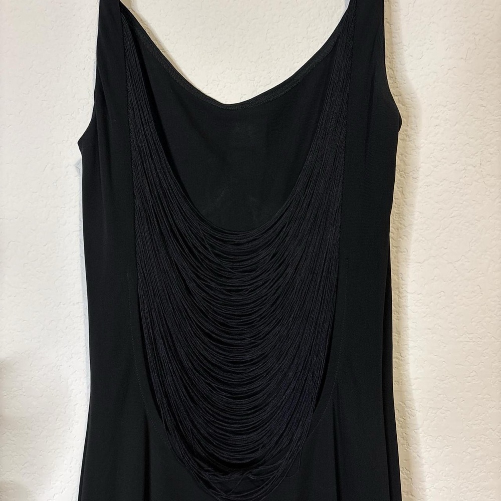 Elegant slinky Black Maxi cocktail Dress with fringe back - Picture 2 of 5